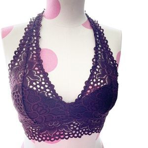 American Eagle Outfitters Aerie Boho Lace Halter Bralette Size Small - Maroon